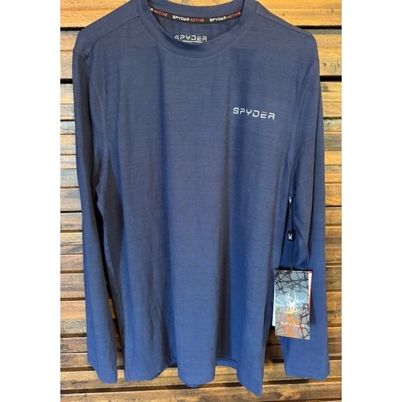 Spyder Active Other - Spyder Active Performance Men's LRG Long Sleeve Shirt‎ Stretch Navy Blue Soft